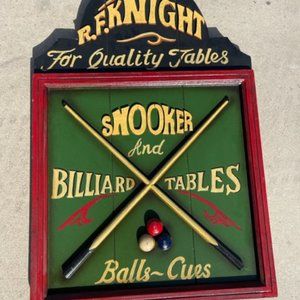 R. F. Knight Wooden Snooker Billiard Pool Cue Decor Wall Hanging
